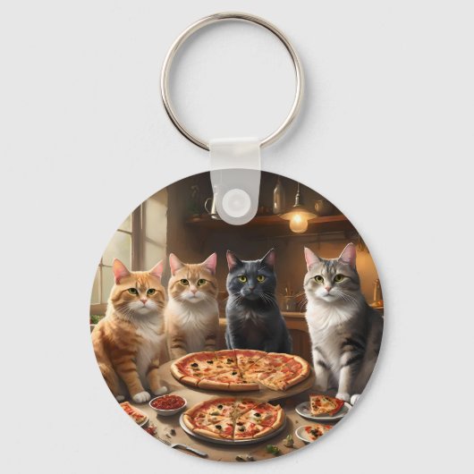Pizza Paw-ty: Vier katten graven in! Sleutelhanger (Achterkant)