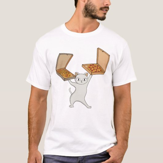 Pizza Paws Kat Balancerende Taarten T-shirt (Voorkant)