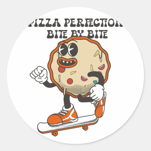 Pizza perfectie, hapje voor hapje ronde sticker (Voorkant)