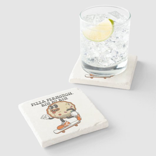 Pizza perfectie, hapje voor hapje stenen onderzetter (Zijkant)