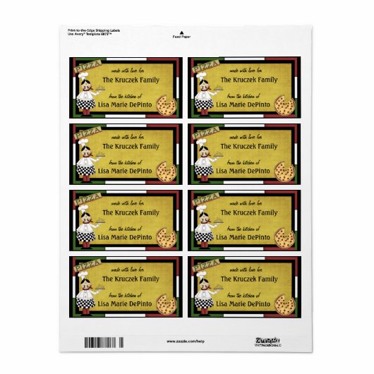 Pizza Pie Chef Food Bereidingsetiketten Etiket (Full Sheet)