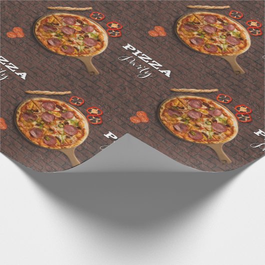 Pizza Pie Party on Brick Cadeaupapier (Hoek)