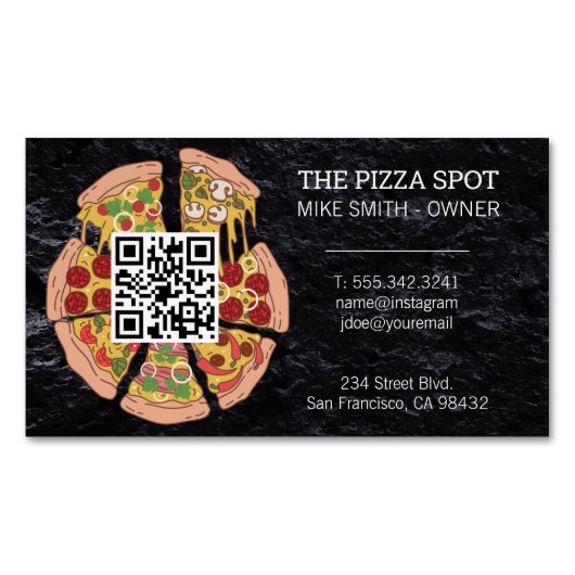 Pizza Pie Slices | QR-code Magnetisch Visitekaartje (Voorkant)