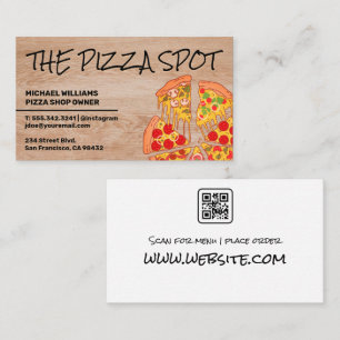 Pizza Pie Slices Restaurant Qr-code Visitekaartje