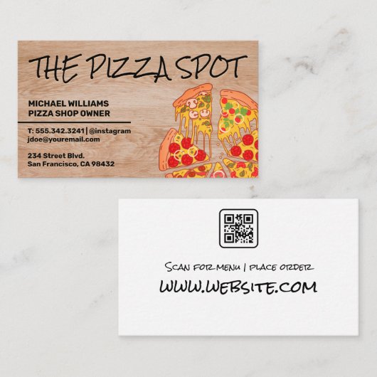 Pizza Pie Slices | Restaurant | Qr-code Visitekaartje (Voorkant / Achterkant)