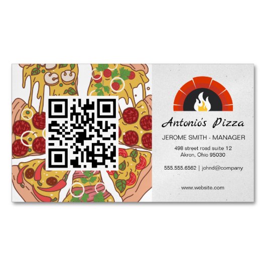 Pizza Pie Slices | steenoven | QR-code Magnetisch Visitekaartje (Voorkant)
