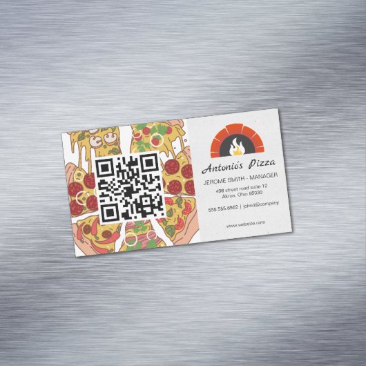 Pizza Pie Slices | steenoven | QR-code Magnetisch Visitekaartje (Voorbeeld)