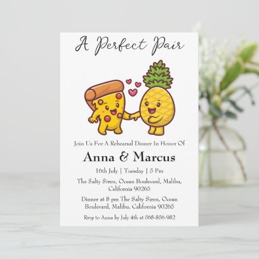 Pizza & Pineapple perfect paar bruids diner Kaart (Staand voorkant)
