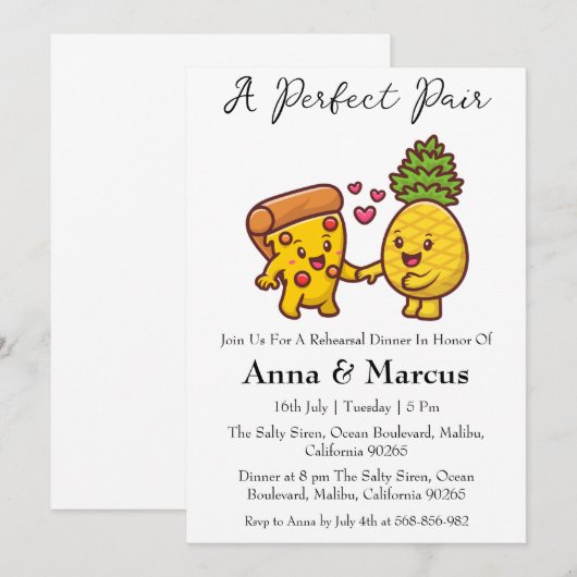 Pizza & Pineapple perfect paar bruids diner Kaart (Voorkant / Achterkant)