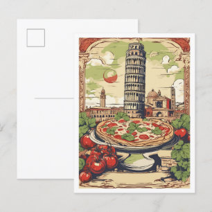 Pizza Pisa Italië Vintage Travel Illustratie Briefkaart