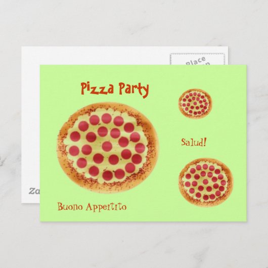 pizza, pizza, Pizza Party, Salud!, Buono... Uitnodiging Briefkaart (Voorkant / Achterkant)