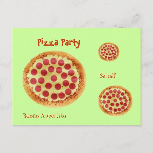 pizza, pizza, Pizza Party, Salud!, Buono... Uitnodiging Briefkaart (Voorkant)