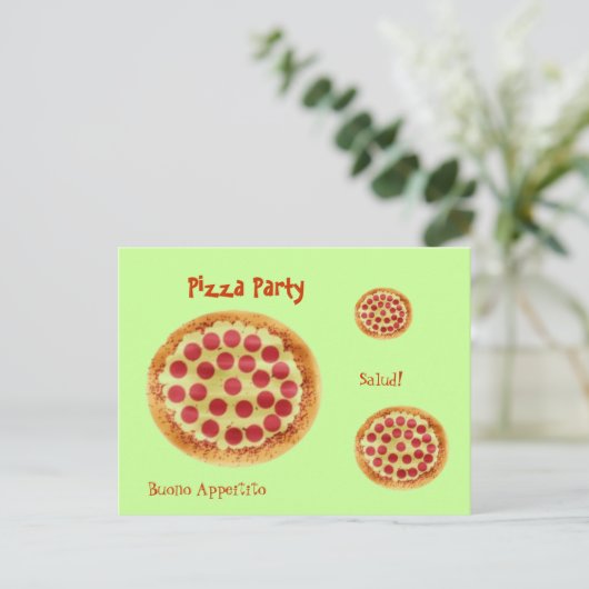 pizza, pizza, Pizza Party, Salud!, Buono... Uitnodiging Briefkaart (Staand voorkant)
