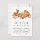 Pizza & pompoen schilderij Halloween uitnodiging (Voorkant)