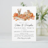 Pizza & pompoen schilderij Halloween uitnodiging (Staand voorkant)