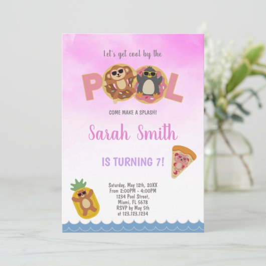 Pizza Pool Birthday-uitnodigingen Kaart (Staand voorkant)