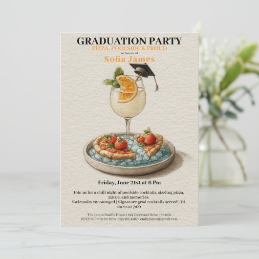 Pizza Pool Cocktail Graduation Celebration  Kaart (Staand voorkant)