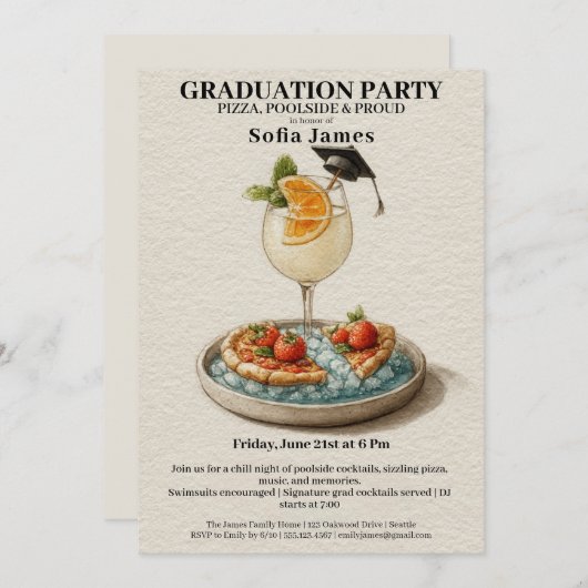 Pizza Pool Cocktail Graduation Celebration  Kaart (Voorkant / Achterkant)