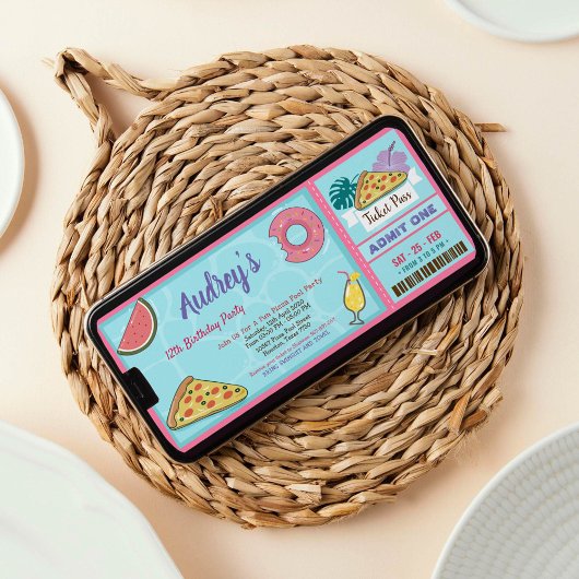 Pizza Pool Party Tropical Summer Birthday Kaart