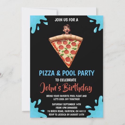 Pizza Pool Party uitnodiging (Voorkant)