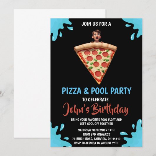 Pizza Pool Party uitnodiging (Voorkant / Achterkant)
