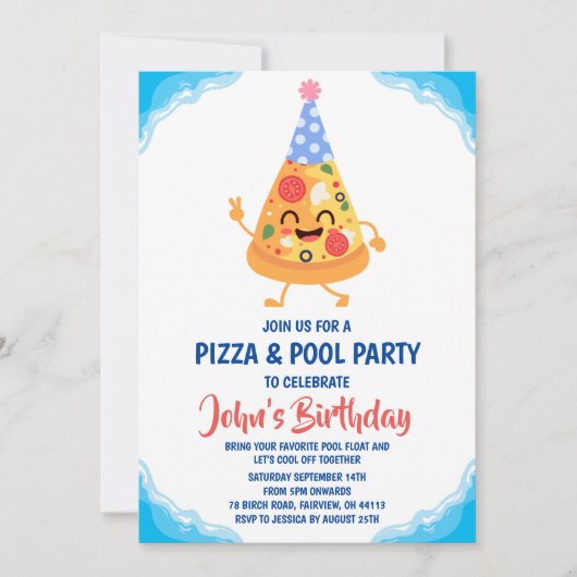 Pizza Pool Party uitnodiging (Voorkant)