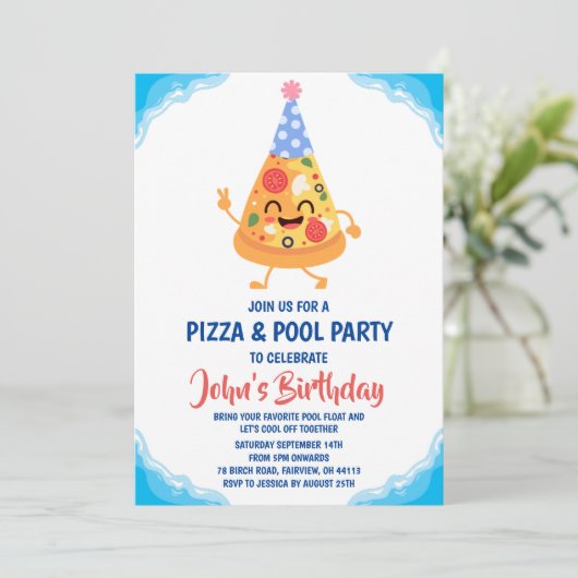Pizza Pool Party uitnodiging (Staand voorkant)
