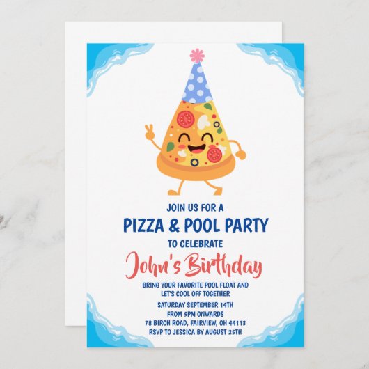 Pizza Pool Party uitnodiging (Voorkant / Achterkant)