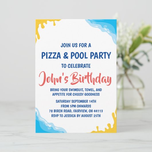Pizza Pool Party uitnodiging (Staand voorkant)