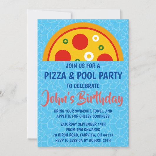 Pizza Pool Party uitnodiging (Voorkant)
