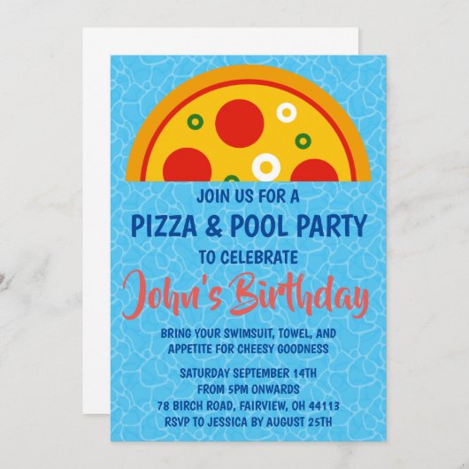 Pizza Pool Party uitnodiging (Voorkant / Achterkant)