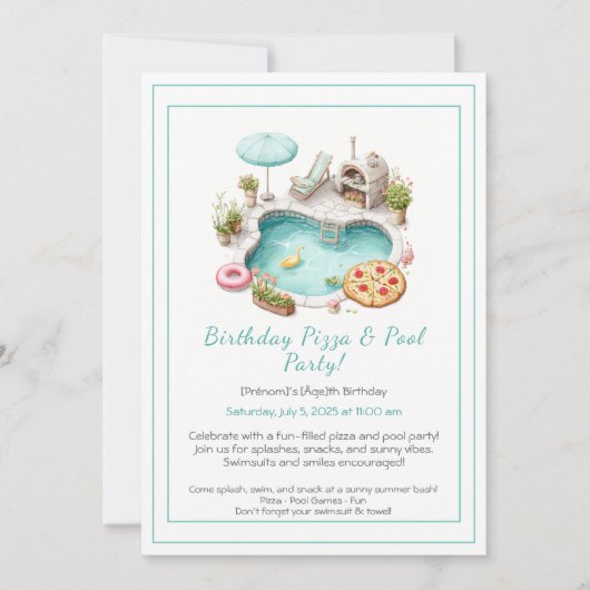 Pizza Pool Party Uitnodiging – Leuke zomerverjaard (Voorkant)