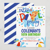 Pizza & Pool Party Uitnodiging voor verjaardag (Voorkant / Achterkant)