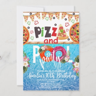 Pizza Pool Party Verjaardag, Pool Party Verjaardag Kaart