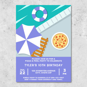 Pizza Pool Party Zwembad Blauw Modern Kaart