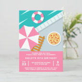 Pizza Pool Party Zwembad Roze Modern Kaart (Staand voorkant)