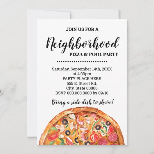 Pizza & Pool Summer Party Bash Kaart (Voorkant)