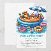Pizza & Pool Verjaardagsfeest – Leuk Cartoon ontwe Kaart (Voorkant / Achterkant)
