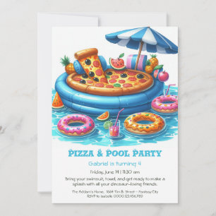 Pizza & Pool Verjaardagsfeestje – Leuke Cartoon on Kaart