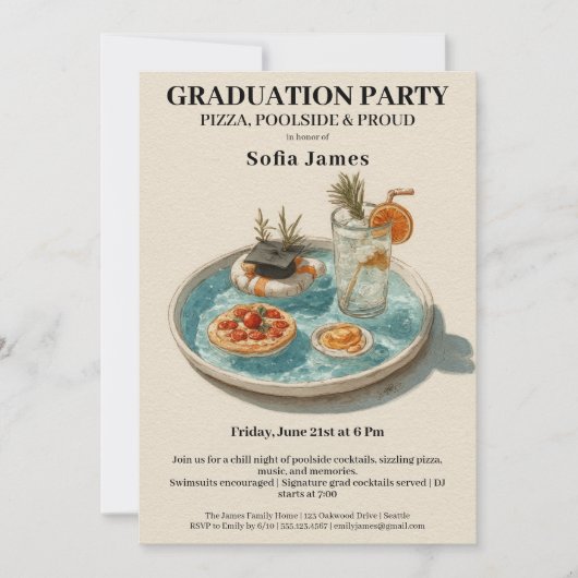 Pizza, Poolside, Pool Party | graduation party Kaart (Voorkant)