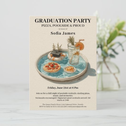 Pizza, Poolside, Pool Party | graduation party Kaart (Staand voorkant)