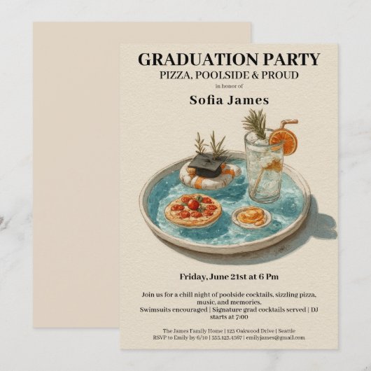 Pizza, Poolside, Pool Party | graduation party Kaart (Voorkant / Achterkant)