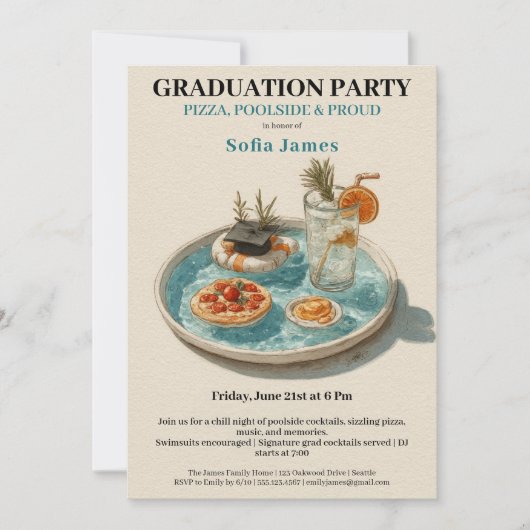 Pizza, Poolside, Pool Party | graduation party Kaart (Voorkant)