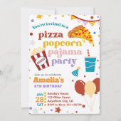 Pizza Popcorn en pyjama verjaardagsuitnodiging Kaart (Voorkant)