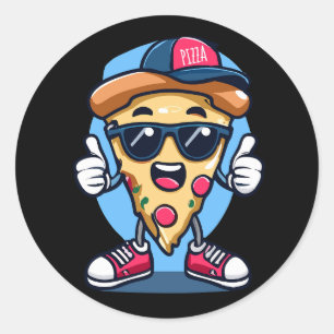 Pizza print ontwerp met een schattig pet ronde sticker
