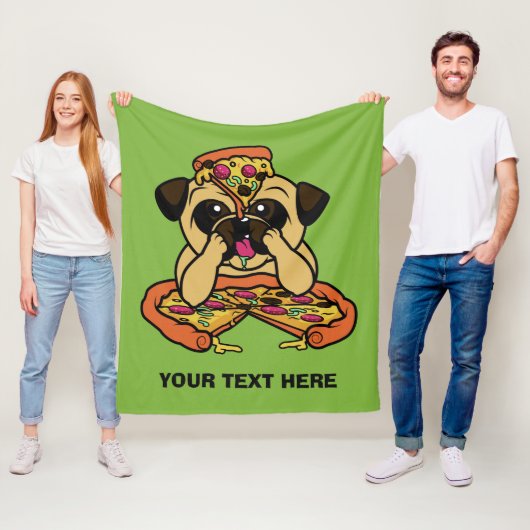 Pizza Pug aangepaste tekst werpen dekens (In situ)