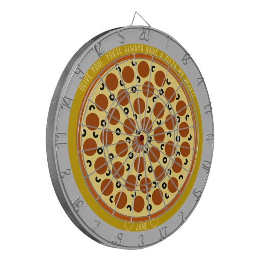 Pizza Puns Personalized Pepperoni Pizza w/Olijven Dartbord (Voorkant Links)