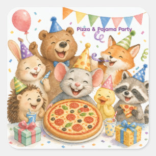 Pizza & Pyjama Feestje Schattige Dieren  Vierkante Sticker