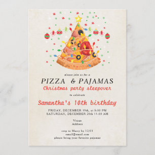 Pizza & Pyjama Kerst Slaapfeest Verjaardagsfeestje Kaart