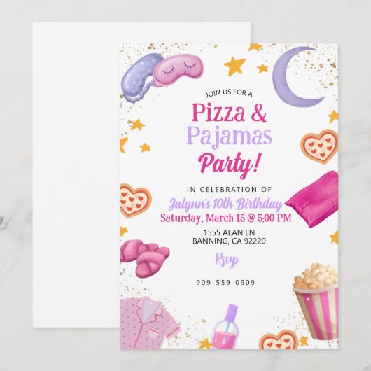 Pizza & Pyjama Tiener Meisje Tween Meisje Slumber Kaart (Voorkant / Achterkant)